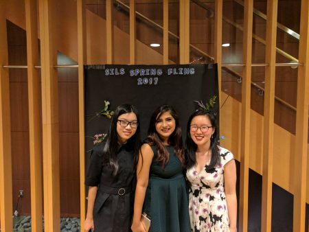 Amelea, Nidhi, and Kehan pose for a picture at the SILS Spring Fling