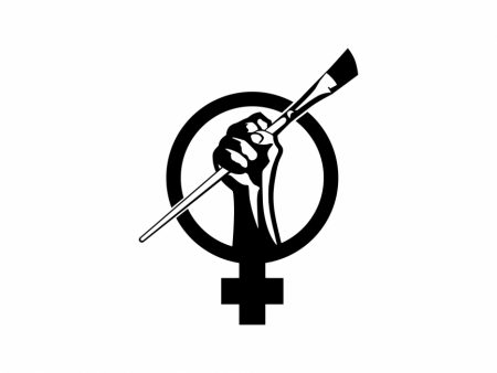Symbol for female with a fist holding a paintbrush inside